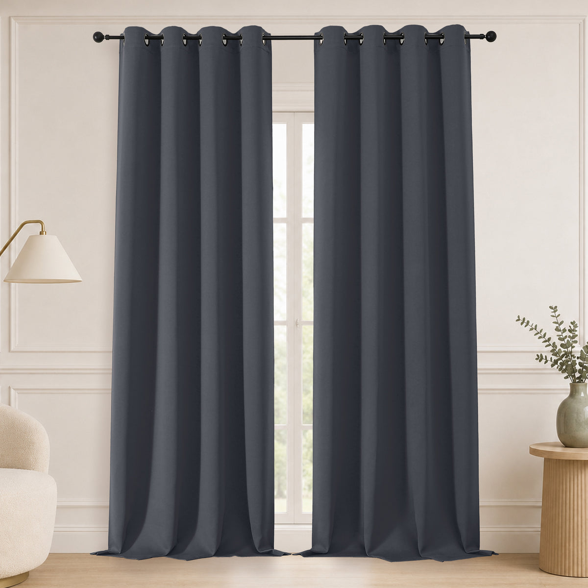 MKHILL Grommet Blackout Curtains, 2 Panels - Charcoal - 50"W x 96"L - 2 Panels