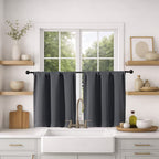MKHILL Vela Charcoal Short Blackout Curtains 24 Inch 2 Panels