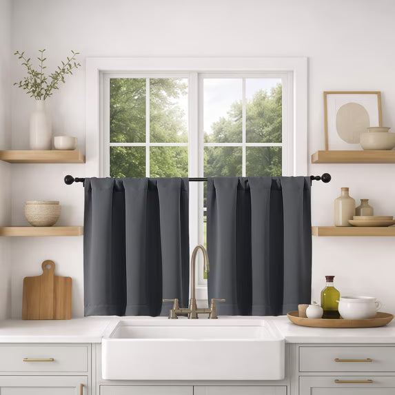 MKHILL Vela Charcoal Short Blackout Curtains 24 Inch 2 Panels