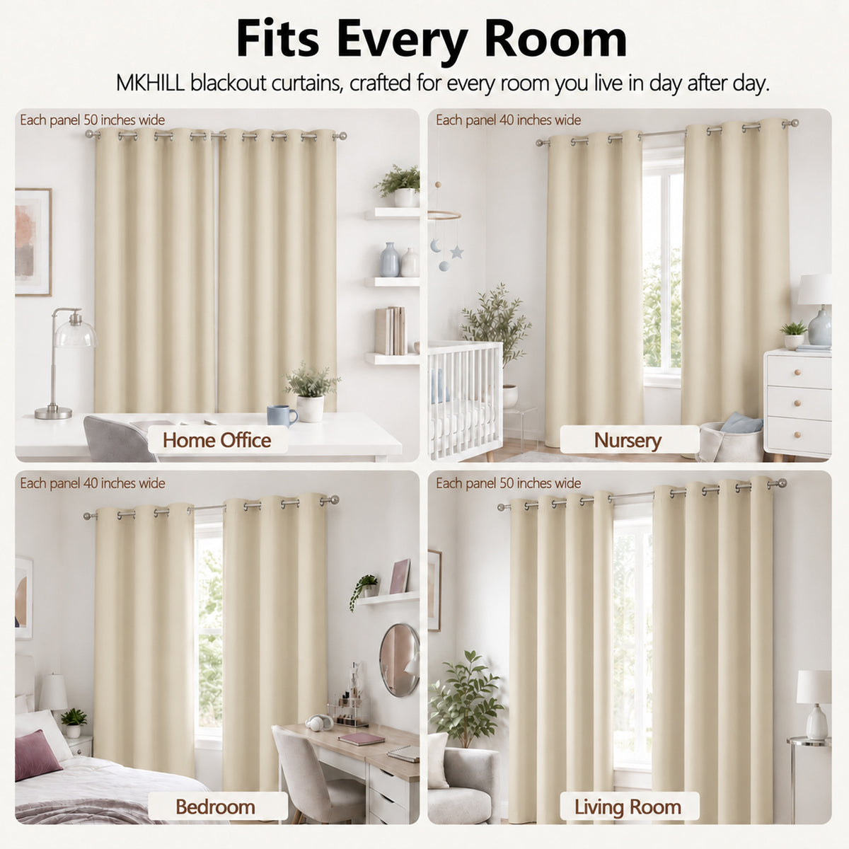 MKHILL Grommet Blackout Curtains, 2 Panels - Biscotti Beige - product detail