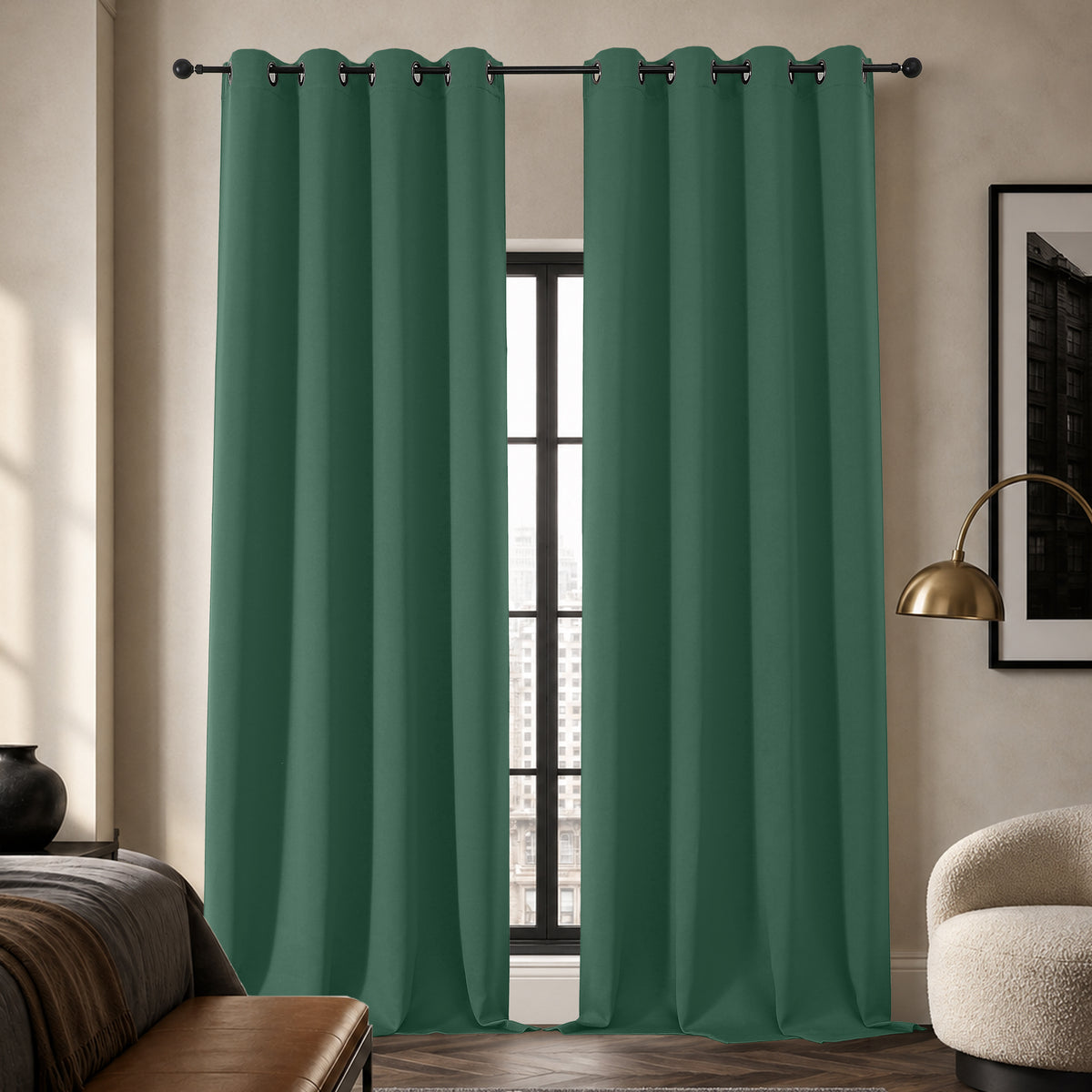 MKHILL Grommet Blackout Curtains, 2 Panels - Ever Green - 50"W x 108"L - 2 Panels
