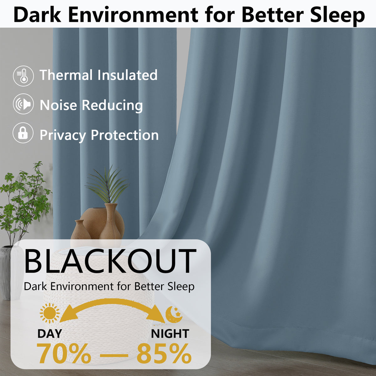 MKHILL Grommet Blackout Curtains, 2 Panels - Mineral - product detail