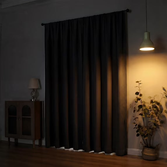 MKHILL Aether Black Blackout Curtains 2 Panels，Each 40" W x 63" L, Black