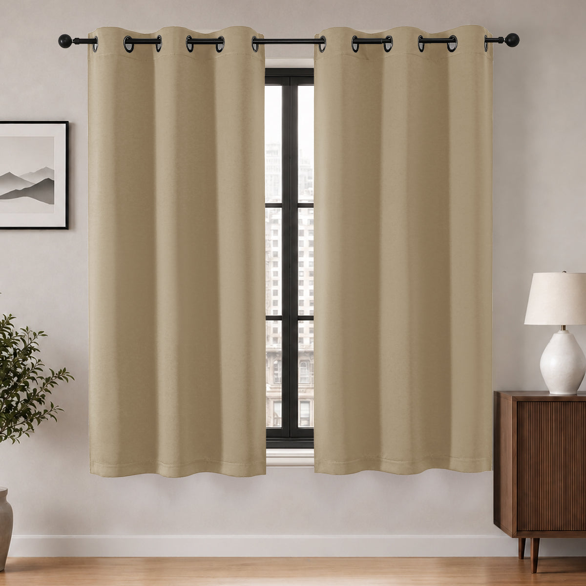 MKHILL Grommet Blackout Curtains, 2 Panels - Taupe - 40"W x 63"L - 2 Panels