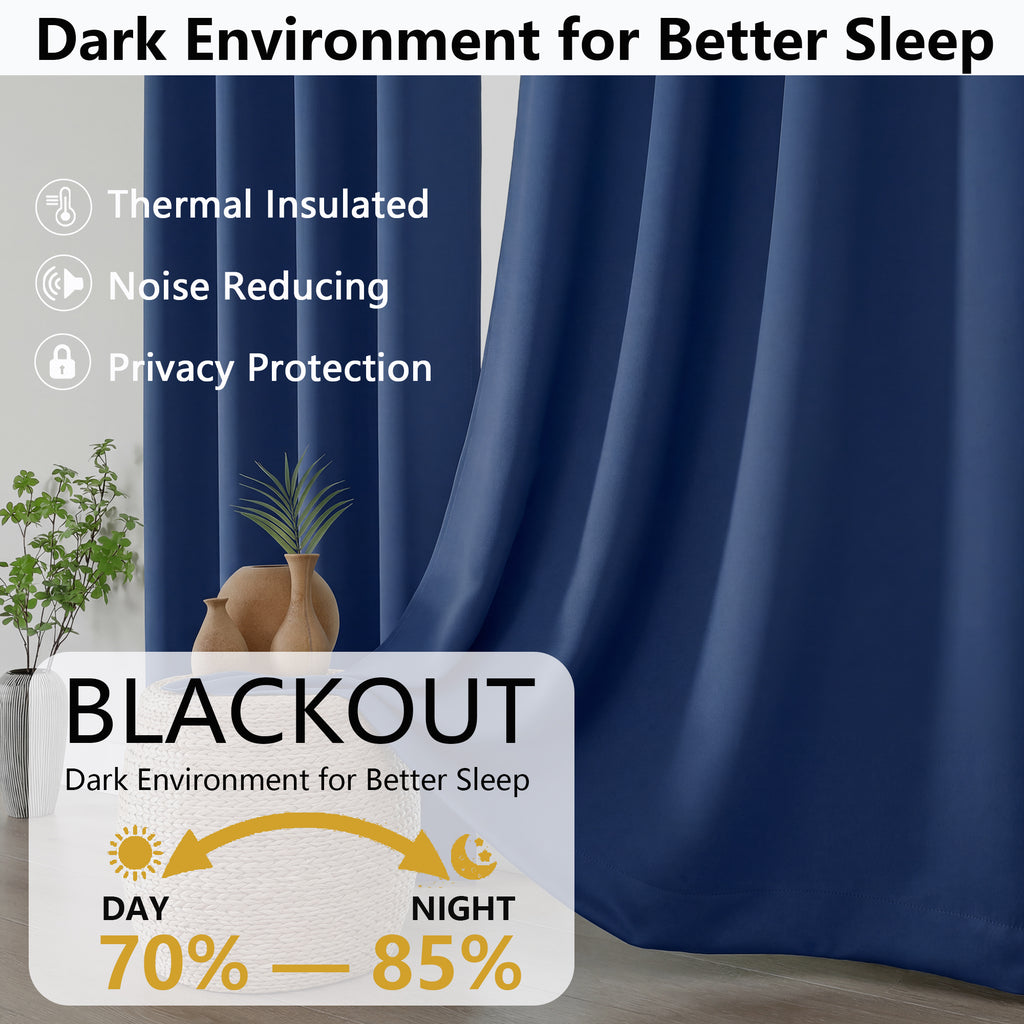 MKHILL Grommet Blackout Curtains, 2 Panels - Royal Blue - product detail