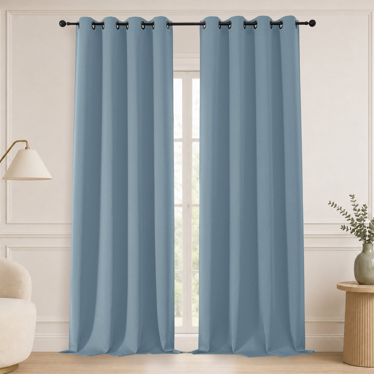 MKHILL Grommet Blackout Curtains, 2 Panels - Mineral - 50"W x 96"L - 2 Panels