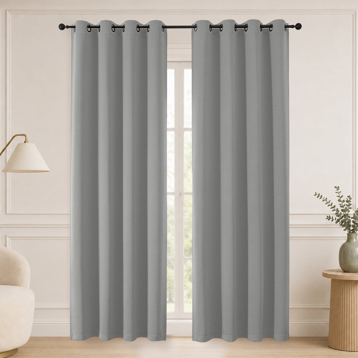 MKHILL Grommet Blackout Curtains, 2 Panels - Grey - 50"W x 84"L - 2 Panels