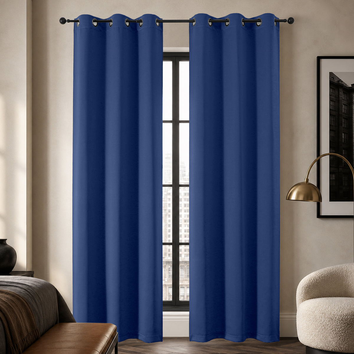 MKHILL Grommet Blackout Curtains, 2 Panels - Royal Blue - 40"W x 84"L - 2 Panels