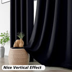 MKHILL Aether Black Blackout Curtains 2 Panels，Each 40" W x 63" L, Black