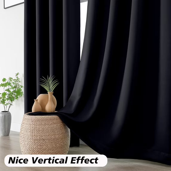 MKHILL Aether Black Blackout Curtains 2 Panels，Each 40" W x 63" L, Black