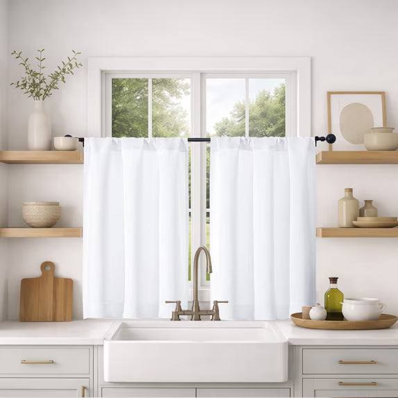 MKHILL Vela Pure White Blackout Tier Curtains 36 Inch Length 2 Panels